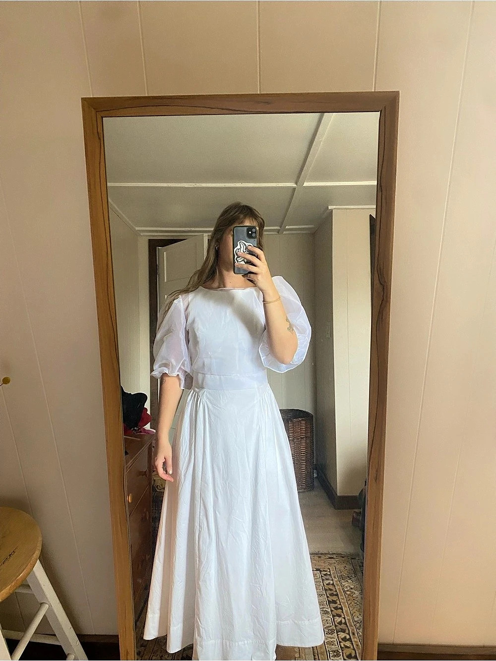 Silk Garden Satin Bolero Puff Sleeve Maxi in White Size Medium NWT